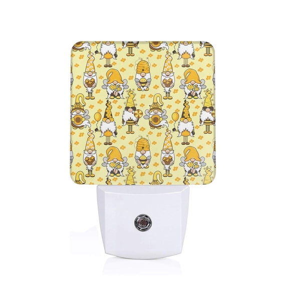 Fuzoiu Garden Honeybee Gnomes Print Dusk to Dawn LED Night Light with Light Sensor, Energy-Efficient Touch-Safe Night Lamp for Home, Office, and Kids' Rooms-EU