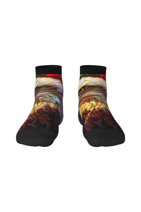 Geometric American Bald Eagle Print Adult Socks, Crew Moisture-wicking Socks, Unisex Cushion Crew Socks,Casual Sports Ankle Socks