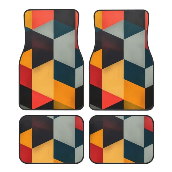 Fuzoiu Geometric Cube Pattern Art Print Carpet Floor Mats for Car,Car Foot Mat Set,Universal Fit 4 Piece Mat Pad Set,Fits Most Cars Trucks Vans Sedans SUV Auto Carpet Mat Se
