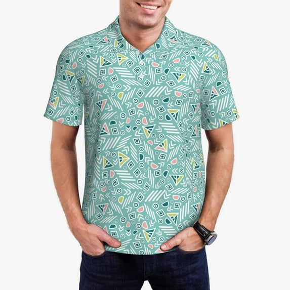 Fuzoiu Geometric Elements Print Men's Polo Shirts Short Sleeve,Golf Shirts for Men,Mens Golf Shirt Moisture Wicking Quick-Dry-Medium