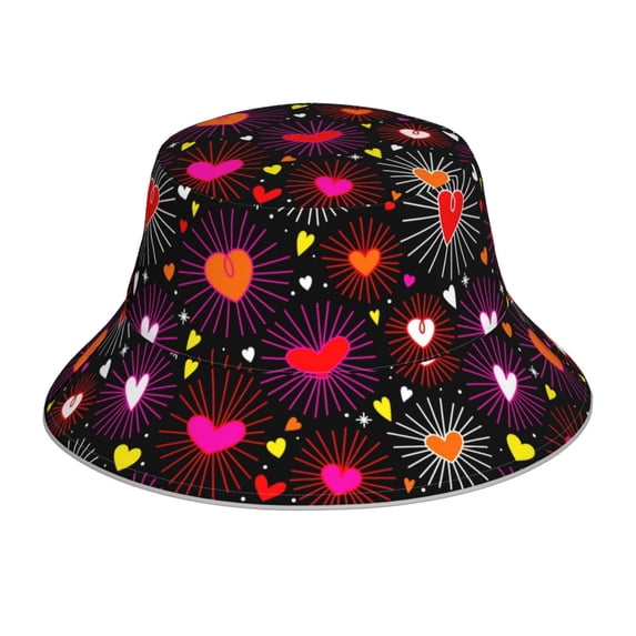 Fuzoiu Geometric Hearts Print Reflective Bucket Hat,Outdoor Hat for Men and Women,Bucket Hat for Travel Fishing Hunting Summer Camp