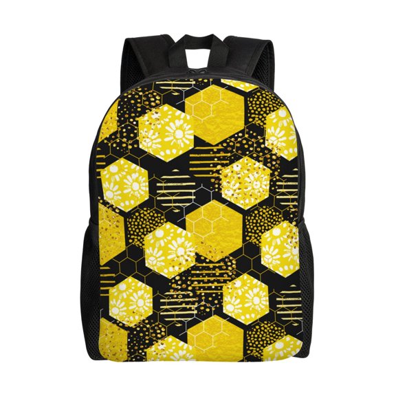 Fuzoiu Geometric Pattern with Bee Print Laptop Backpack,Work Business Backpacks, Large Capacity Nurse Bag College Bookbag for School, Waterproof Casual Daypack for Travel
