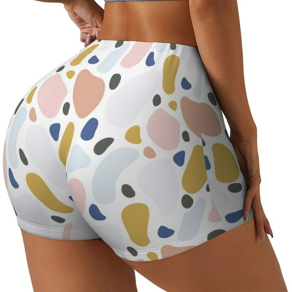Fuzoiu Geometric Spots Print Women's Workout Shorts,Workout Biker Shorts Women,Exercise Fitness Shorts,Scrunch Short, Athletic Shorts for Gym Yoga Running Sport Active-X-Large