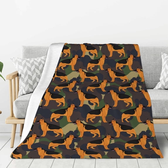 Fuzoiu German Shepherd Dog Print Flannel Throw Blanket,Light Weight Warm Decorative,Throw Blanket Cover for Sofa, Couch, Bedroom,Travel-80"x60"