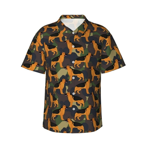 Fuzoiu German Shepherd Dog Print Hawaiian Shirt for Men, Summer Beach Casual Short Sleeve Button Down Shirts, Men’s Beach Summer Shirts with Pocket,XX-Large