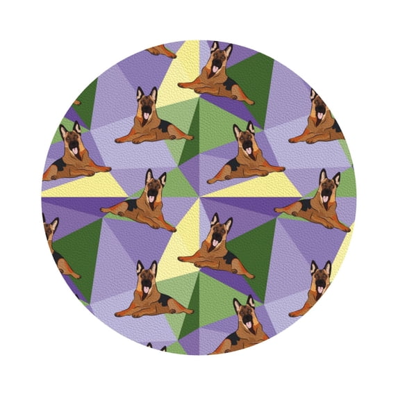 Fuzoiu German Shepherd Dog Print Leather Coasters Set,Drink Coasters Set of 6,for Tabletop Protection, Durable PVC Coasters,Home Décor and Housewarming Gift,Round Shape