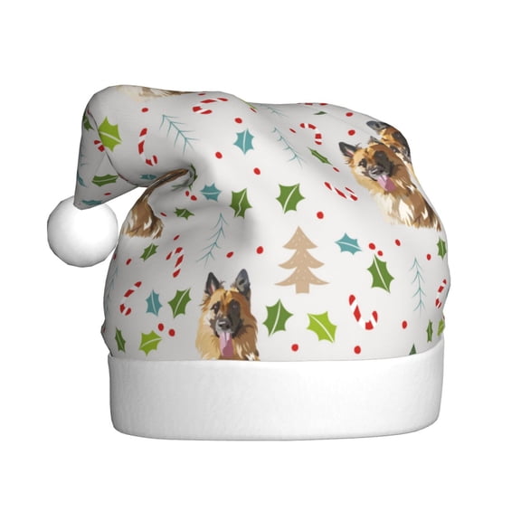 Fuzoiu German Shepherd Dog Print Santa Hat Christmas Hat for Adults,Santa Hats with Pompom, Unisex Xmas Holiday Hat for Christmas New Year Festive Party Supplies