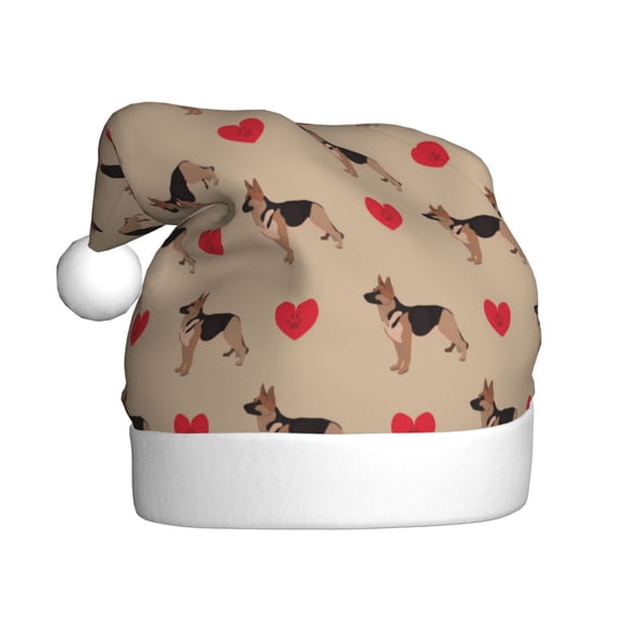 Fuzoiu German Shepherd Dog Print Santa Hat Christmas Hat for Adults,Santa Hats with Pompom, Unisex Xmas Holiday Hat for Christmas New Year Festive Party Supplies