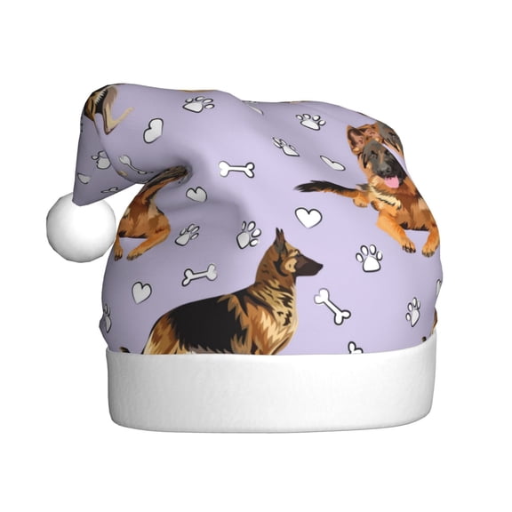 Fuzoiu German Shepherd Dog Print Santa Hat Christmas Hat for Adults,Santa Hats with Pompom, Unisex Xmas Holiday Hat for Christmas New Year Festive Party Supplies