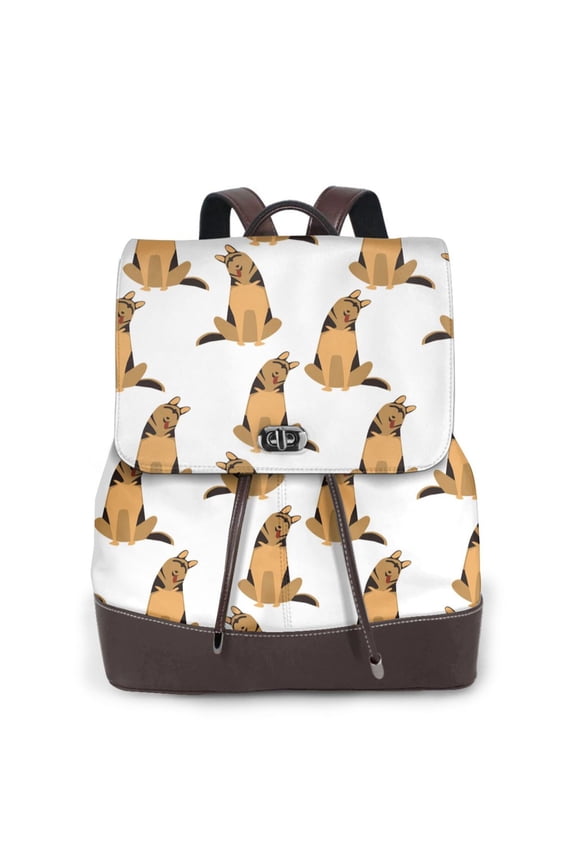 Fuzoiu German Shepherd Dog Print Women's Leather Backpack,Backpack in Leather with Adjustable Strap,College Bookbag for School,Work Business Backpack