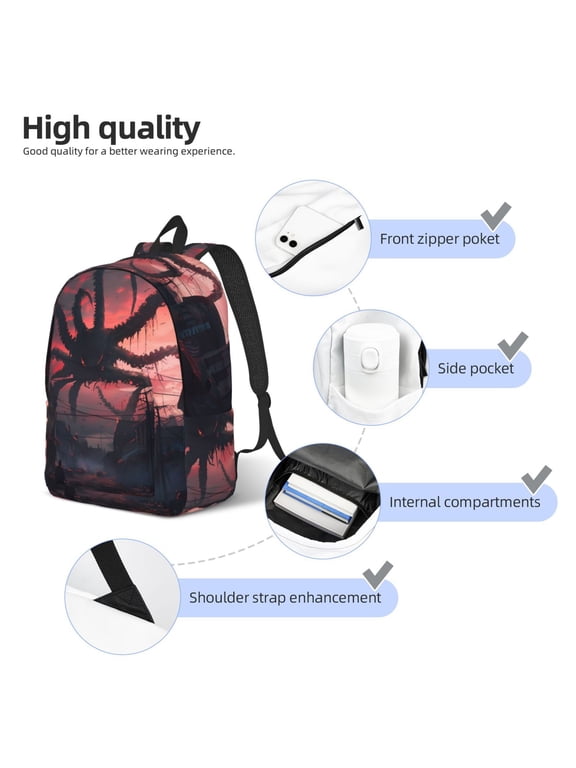 Giant Monster Over City Print Canvas Backpack,Lightweight Travel Daypack,School Backpack Purse for Women Men, Casual Aesthetic Backpack