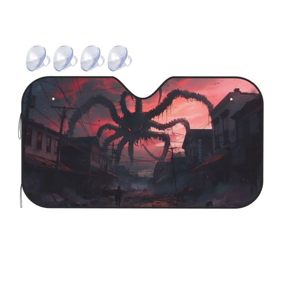 Fuzoiu Giant Monster Over City Print Car Windshield Sunshade,Foldable Reflective Sun Visor,Windshield Sun Shade,UV Rays Sun Visor Shade,Auto Front Sun Shield Shade-Small
