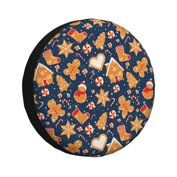 Fuzoiu Gingerbread Delights Print Universal Spare Tire Cover with Buckle Strap, Waterproof Wheel Covers for Jeep, Trailer, RV, Truck and All Car-14 inch