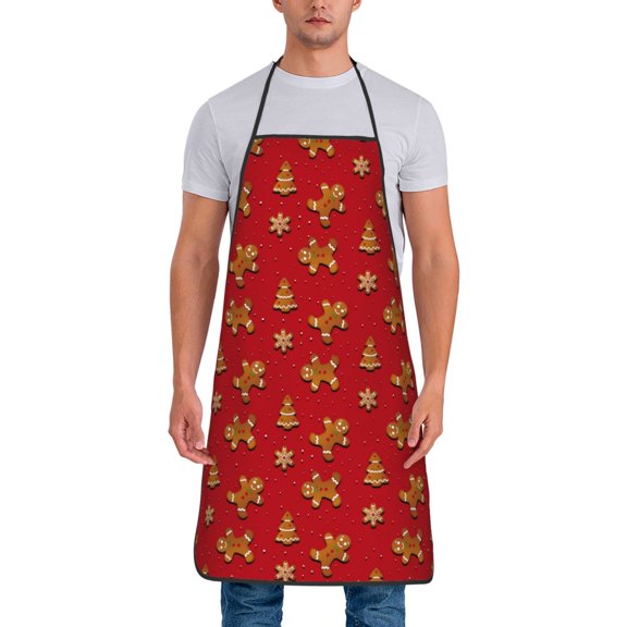 Fuzoiu Gingerbread Man Print Waterproof Apron, Kitchen Apron for Women Men Chef, Apron for Christmas Dinner Party Cooking Baking Crafting House Cleaning Kitchen
