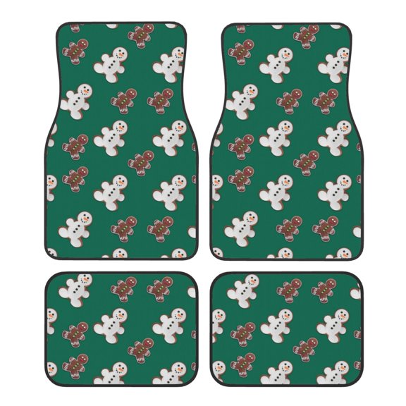 Fuzoiu Gingerbread Snowman Cookies Print Carpet Floor Mats for Car,Car Foot Mat Set,Universal Fit 4 Piece Mat Pad Set,Fits Most Cars Trucks Vans Sedans SUV Auto Carpet Mat Se