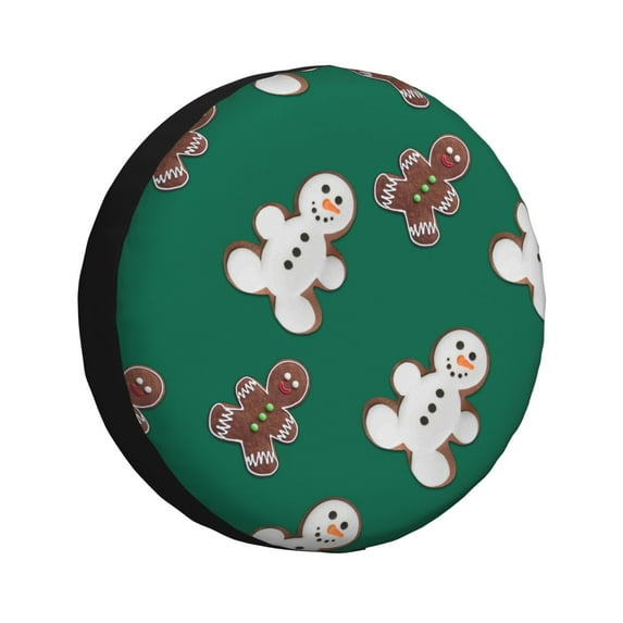 Fuzoiu Gingerbread Snowman Cookies Print Universal Spare Tire Cover with Buckle Strap, Waterproof Wheel Covers for Jeep, Trailer, RV, Truck and All Car-15 inch