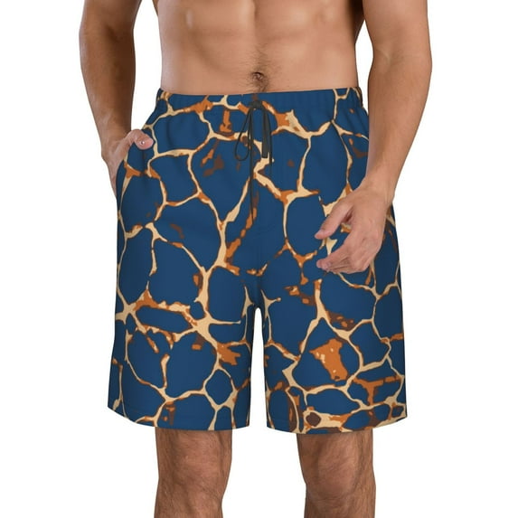 Fuzoiu Giraffe Skin Print Men's Beach Shorts,Men's Swim Trunks,Quick Dry Board Shorts with Pockets,Men's Bathing Suits for Surfing, Running, and Casual Wear-Small