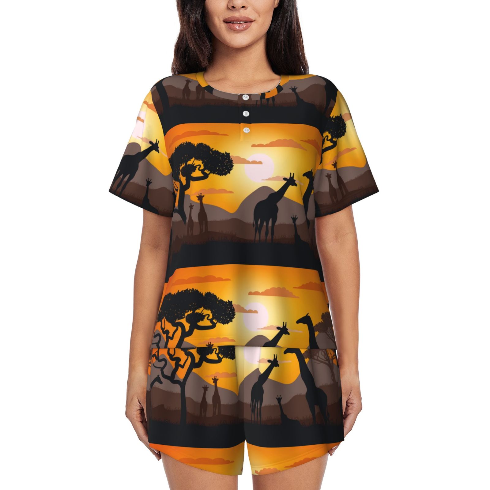 Organic Cotton Halston Short Sleeve Pyjama Set - Savannah Animals Tofu