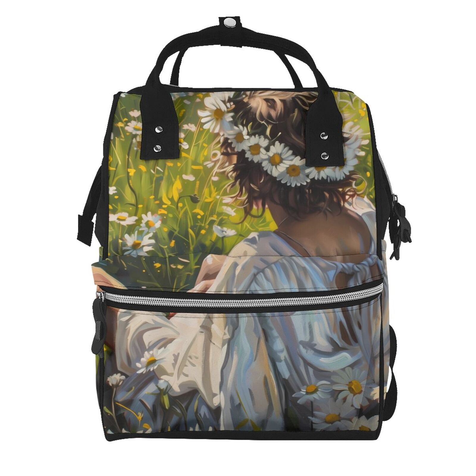 Fuzoiu Girl In Field Of Daisies Print Diaper Bag Backpack,Baby Essentials Travel Tote,Multi function Waterproof Diaper Bag, Travel Essentials Baby Bag - Unisex