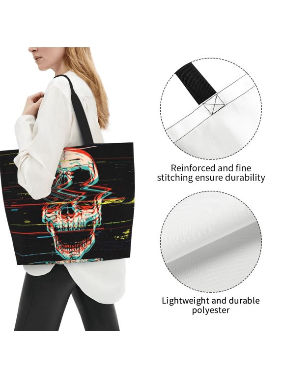 Fuzoiu Glitch Screaming Skull Print Tote Bags for Women,Shoulder Bag, Gym Tote,Top Handle Ladies Shoulder Bags for Work Beach Travel and Shopping Grocery