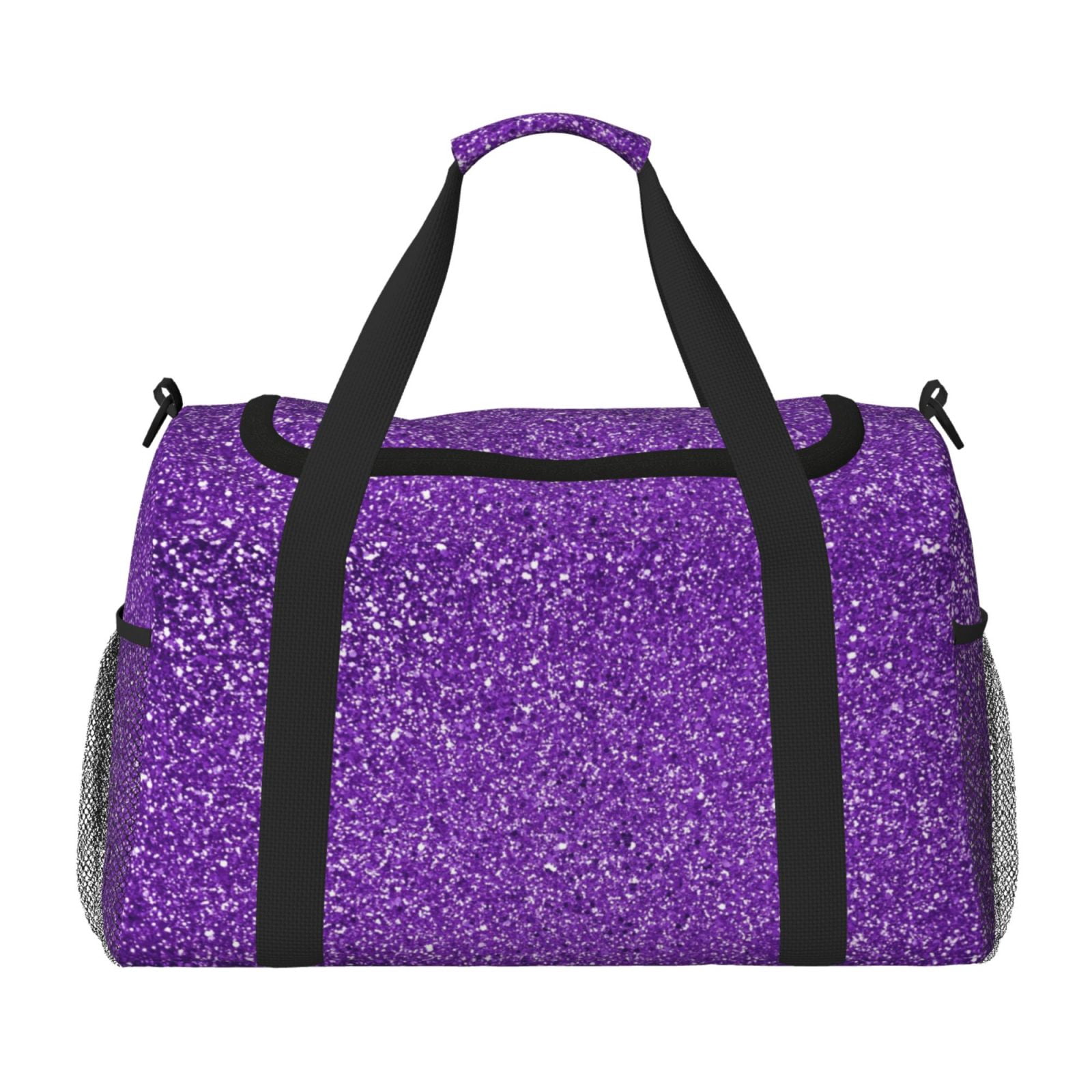 Fuzoiu Glitter Purple Print Travel Duffle Bag,Carry On Tote Bags,Duffel Bag,Sport Gym Bag, Hospital Bag for Labor and Delivery, Overnight Bag,Luggage Bag