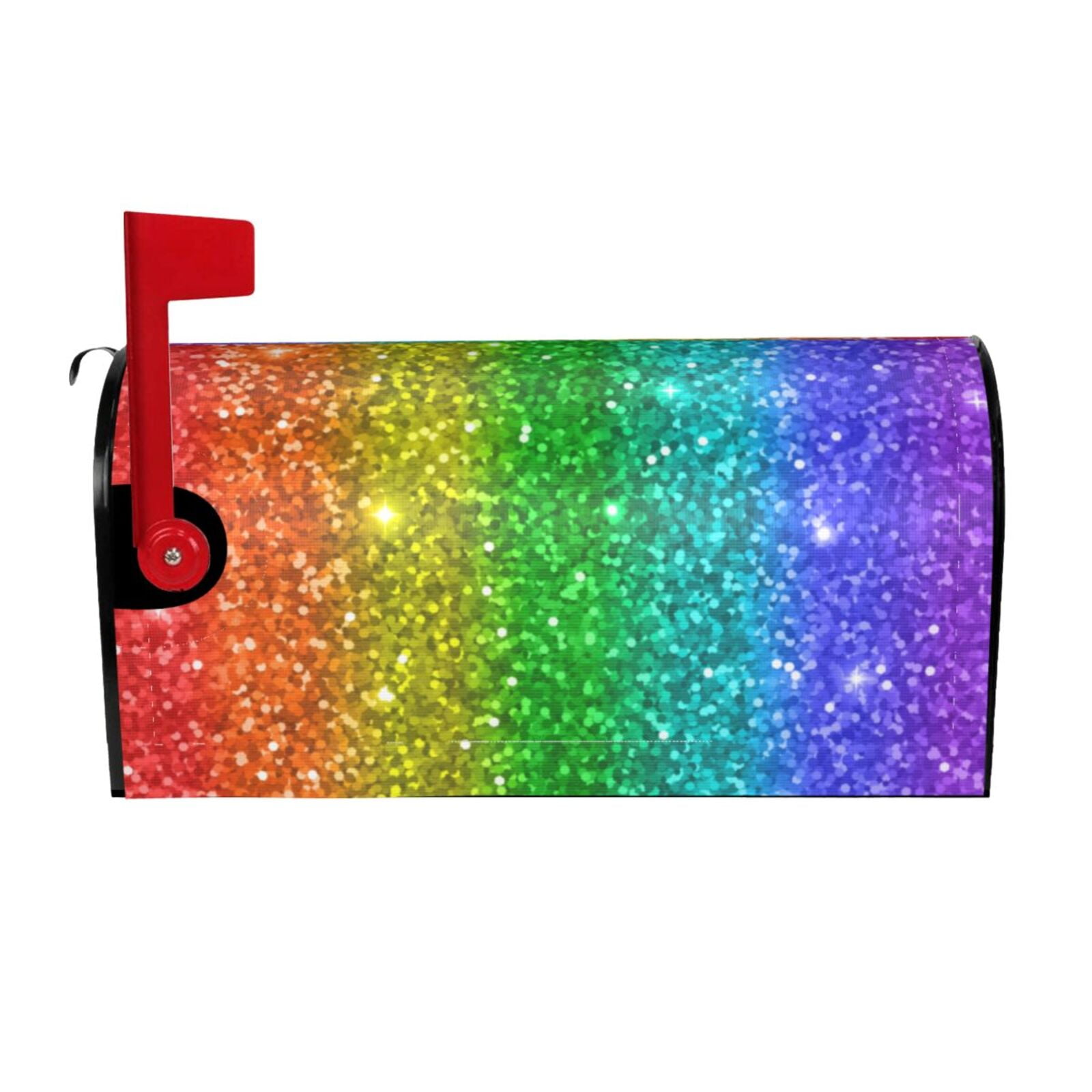 Fuzoiu Glitter Rainbow Print Decorative Waterproof Mailbox Cover,Welcome Magnetic Mailbox Cover, Post Letter Box Wrap Cover for Outdoor Decor -25.5x21 in