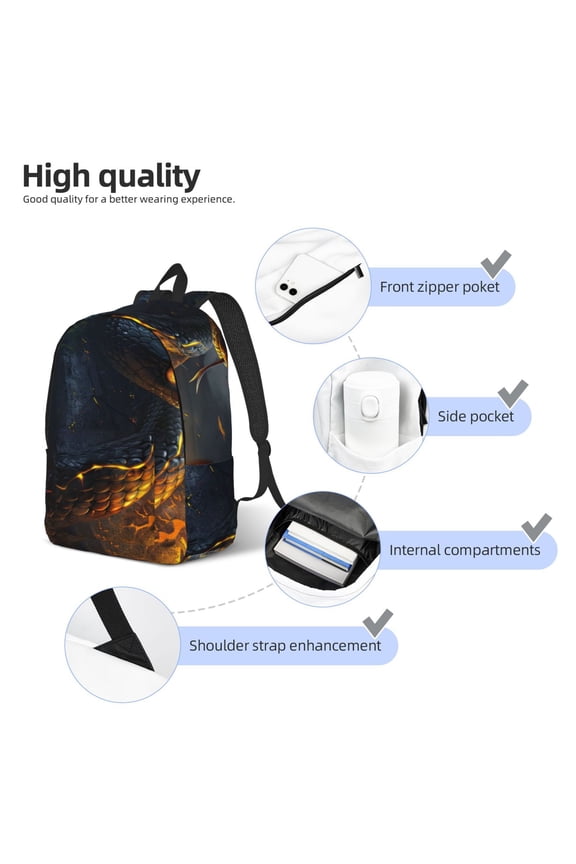 Glowing Snake Dark Forest Print Canvas Backpack,Lightweight Travel Daypack,School Backpack Purse for Women Men, Casual Aesthetic Backpack