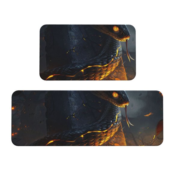 Fuzoiu Glowing Snake Dark Forest Print Kitchen Floor Mat 2 Sets,Kitchen Rugs and Mats,,Non Skid Waterproof Kitchen Floor Mat for Kitchen,Home Office,Sink,Laundry