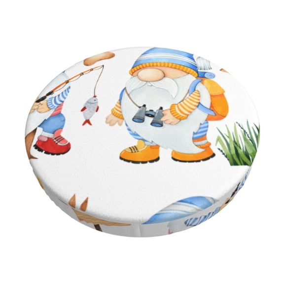 Fuzoiu Gnome Camping Fishing Print Bar Stool Cushions, Super Breathable Round Bar Stool Covers,Seat Cushion Round- One Cushion Only-12 inch