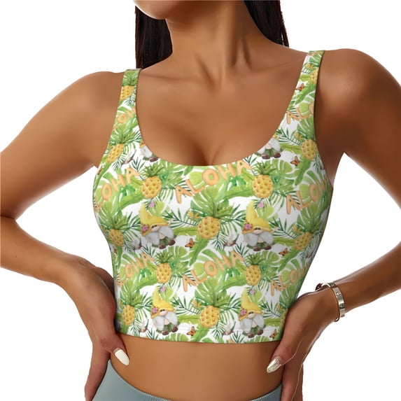 Fuzoiu Gnome and Pineapple Print Women's Sports Vest,U-Back Sports Tank,Gym Vests,Athletic Sleeveless Shirts,Exercise Undershirts,Yoga, Gym, and Dance Wear-Large