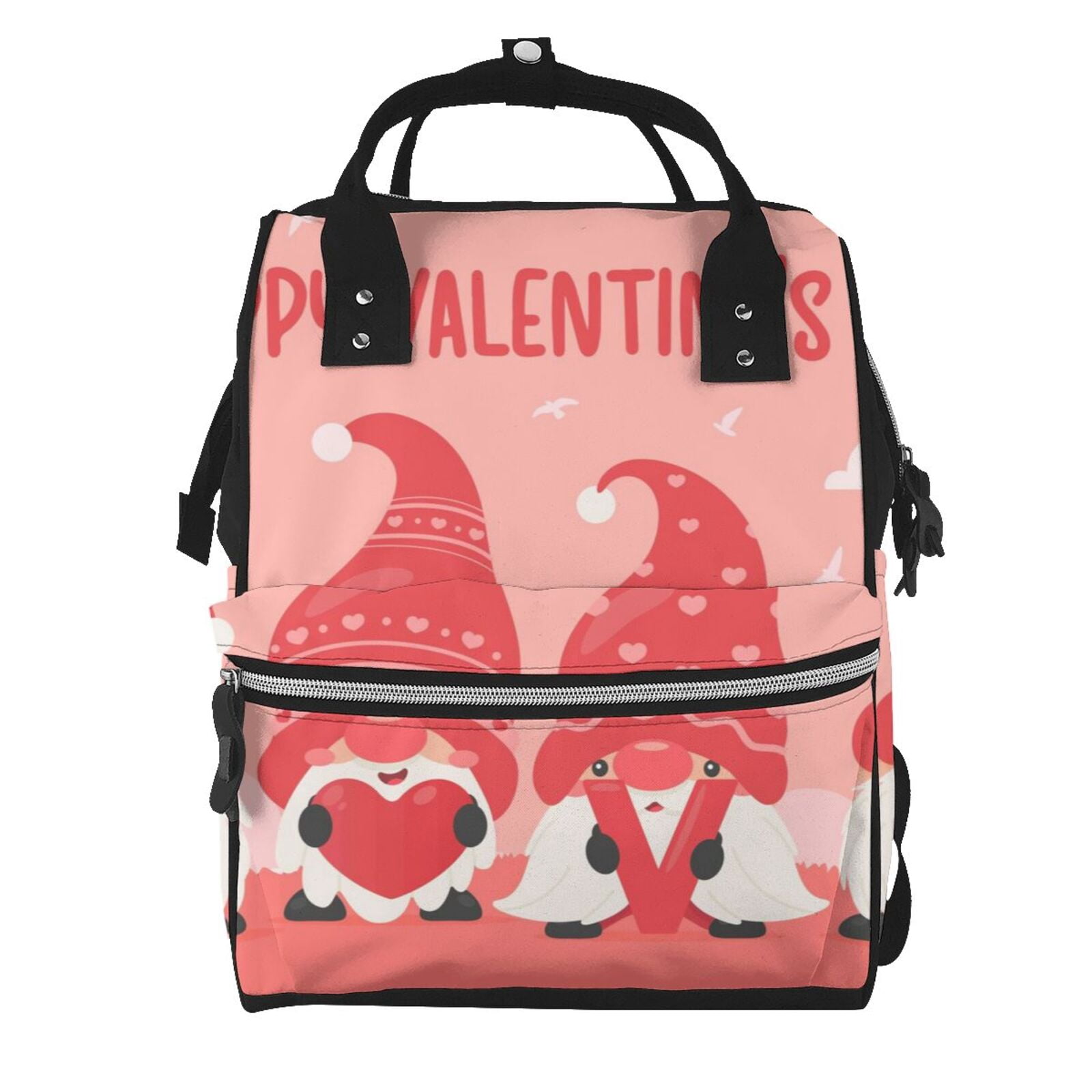 Fuzoiu Gnomes Hold The Letters LOVE Print Diaper Bag Backpack,Baby Essentials Travel Tote,Multi function Waterproof Diaper Bag, Travel Essentials Baby Bag - Unisex