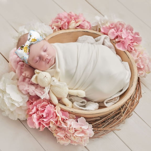 Fuzoiu Gnomes Honey Bee Print Baby Bow Headband for Newborns, Baby Girl Head Wrap,Baby Shower Gift,Stretchy Hair Accessories for Newborn Infant Toddlers Kids