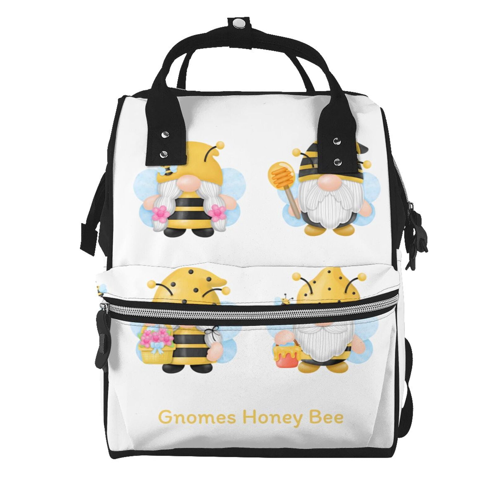 Fuzoiu Gnomes Honey Bee Print Diaper Bag Backpack,Baby Essentials Travel Tote,Multi function Waterproof Diaper Bag, Travel Essentials Baby Bag - Unisex