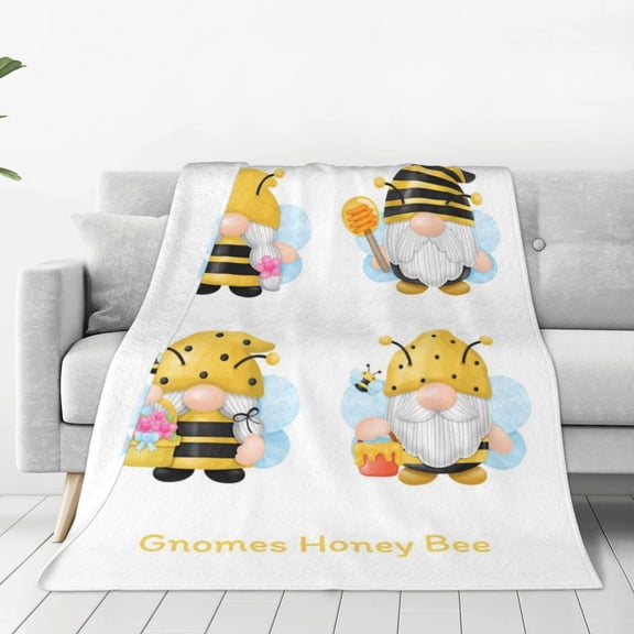 Fuzoiu Gnomes Honey Bee Print Ultra-Soft Micro Fleece Blanket,All Seasons Flannel Throw, Lightweight Blanket for Bed, Sofa, Couch, Movie Night, Camping, and Travel-60"x50"