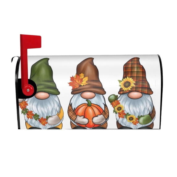 Fuzoiu Gnomes In Autumn Print Decorative Waterproof Mailbox Cover,Welcome Magnetic Mailbox Cover, Post Letter Box Wrap Cover for Outdoor Decor -21x18 in