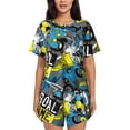 thumbnail image 1 of Fuzoiu Goal Time Print Women's Short-Sleeved Pajama Set,Lounge Sleepwear Set,Womens Pajama Sets 2 Piece,Button-Up Top and Shorts with Pockets-XX-Large, 1 of 7