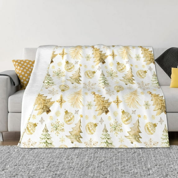 Fuzoiu Gold Christmas Tree Print Flannel Blanket,Throw Blanket,Flannel Home Decor,Fleece Bed Blankets,Cozy Soft Blanket for Bed, Sofa, Camping, and Travel-80"x60"