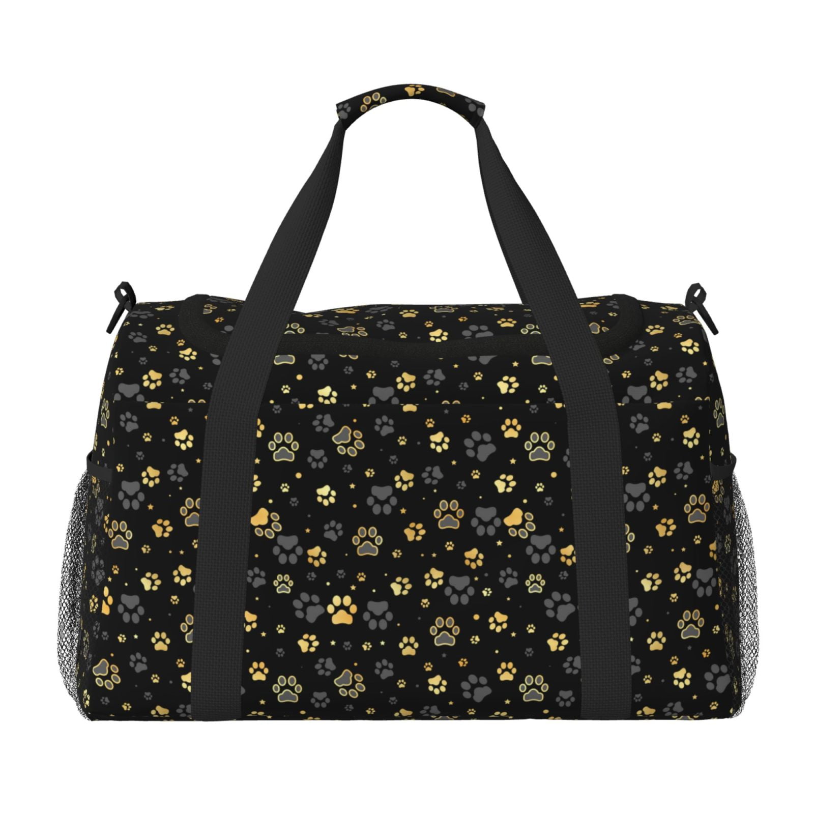 Fuzoiu Gold Dog Paw Print Travel Duffle Bag,Carry On Tote Bags,Duffel Bag,Sport Gym Bag, Hospital Bag for Labor and Delivery, Overnight Bag,Luggage Bag