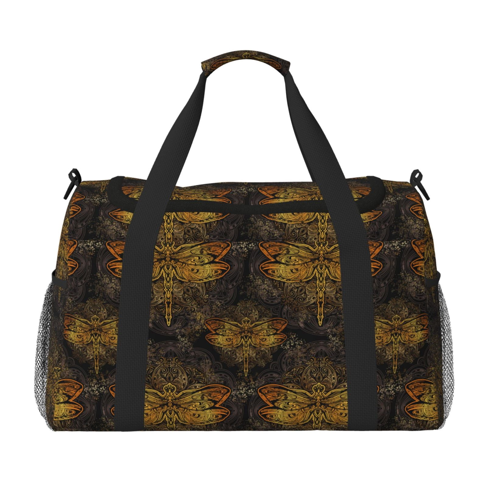 Fuzoiu Gold Dragonfly Mandala Print Travel Duffle Bag,Carry On Tote Bags,Duffel Bag,Sport Gym Bag, Hospital Bag for Labor and Delivery, Overnight Bag,Luggage Bag