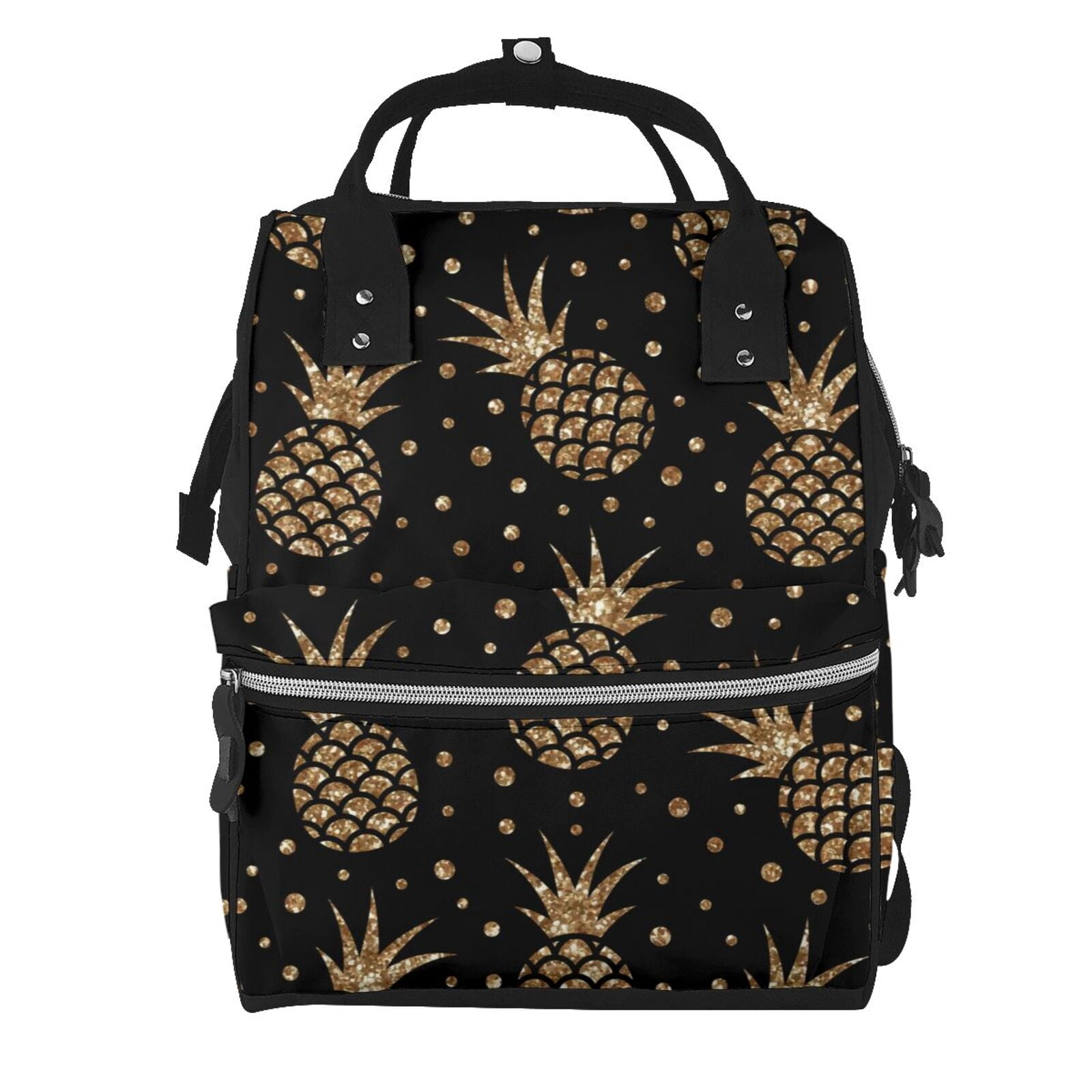 Fuzoiu Gold Glitter Pineapples Print Diaper Bag Backpack,Baby Essentials Travel Tote,Multi function Waterproof Diaper Bag, Travel Essentials Baby Bag - Unisex