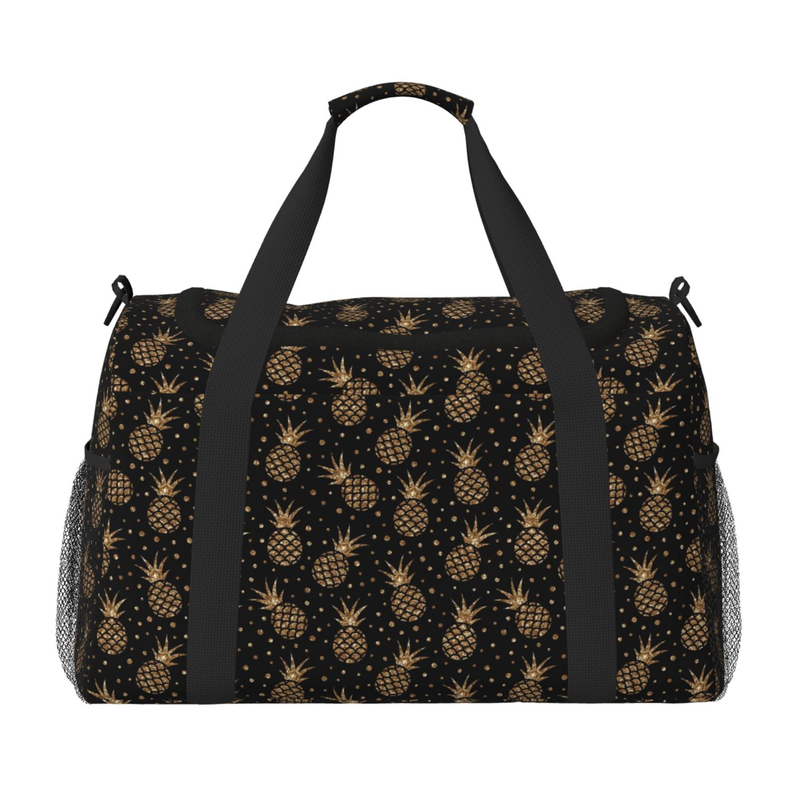 Fuzoiu Gold Glitter Pineapples Print Travel Duffle Bag,Carry On Tote Bags,Duffel Bag,Sport Gym Bag, Hospital Bag for Labor and Delivery, Overnight Bag,Luggage Bag