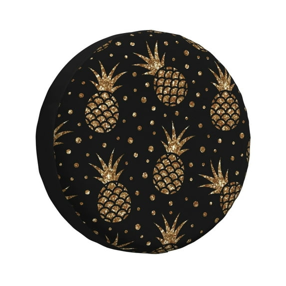 Fuzoiu Gold Glitter Pineapples Print Universal Spare Tire Cover with Buckle Strap, Waterproof Wheel Covers for Jeep, Trailer, RV, Truck and All Car-14 inch