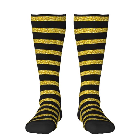 Fuzoiu Gold Glitter Print Adult Stockings,Crew Socks,Unisex Fashion Socks, Casual Sports Socks,Comfortable Crew Socks for Everyday Wear and Sports