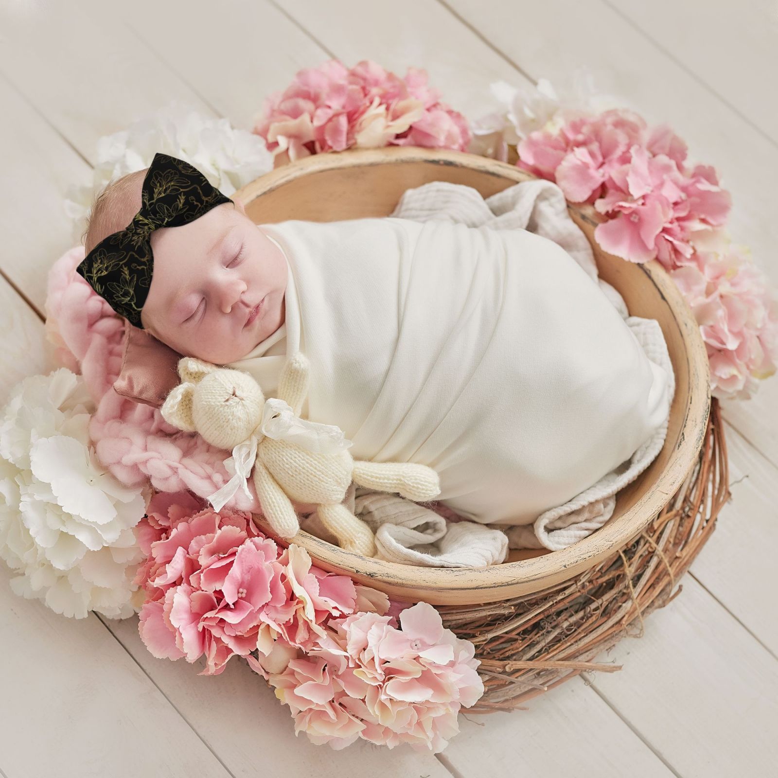 Fuzoiu Gold Gloss Outline Floral Print Baby Bow Headband for Newborns, Baby Girl Head Wrap,Baby