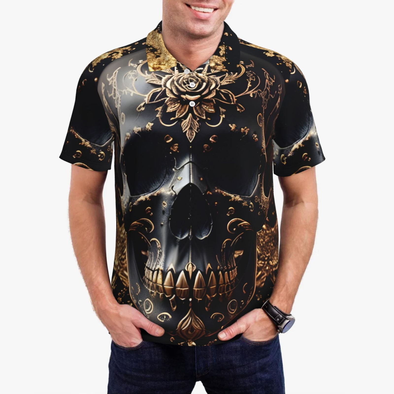 Flower Skull Men's Golf Shirts