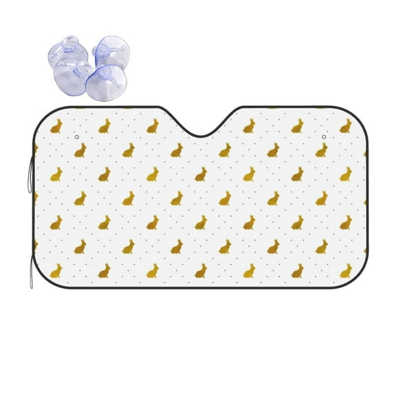 Fuzoiu Gold Rabbit Print Car Windshield Sun Shade,Block Uv Rays Sunshade,Foldable Front Window Sun Visor Protector for Car,SUV,Truck-Keep Vehicle Cool-Gold Rabbit