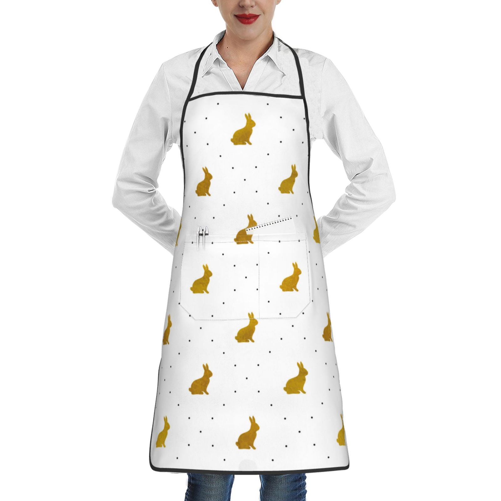 Fuzoiu Gold Rabbit Print Kitchen Cooking Aprons,Kitchen Cooking BBQ ...