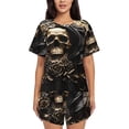 thumbnail image 1 of Fuzoiu Gold Rose Skull Print Women's Short-Sleeved Pajama Set,Lounge Sleepwear Set,Womens Pajama Sets 2 Piece,Button-Up Top and Shorts with Pockets-4X-Large, 1 of 7