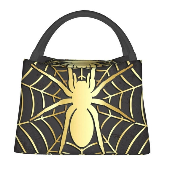 Fuzoiu Gold Spider On The Web Print Portable Insulation Lunch Bag,Large Lunch Box,Container Reusable Leakproof Tote for Work, Travel, and Outdoor Activities