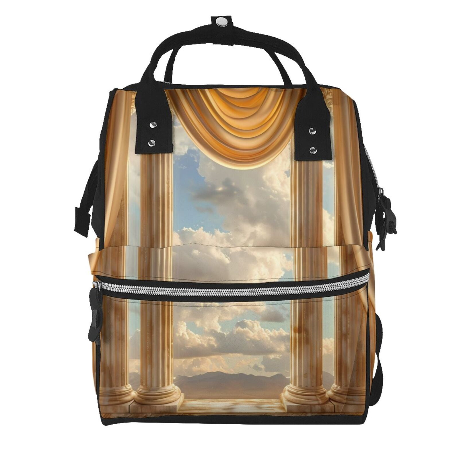 Fuzoiu Golden Drapes Pillars Clouds Print Diaper Bag Backpack,Baby Essentials Travel Tote,Multi function Waterproof Diaper Bag, Travel Essentials Baby Bag - Unisex